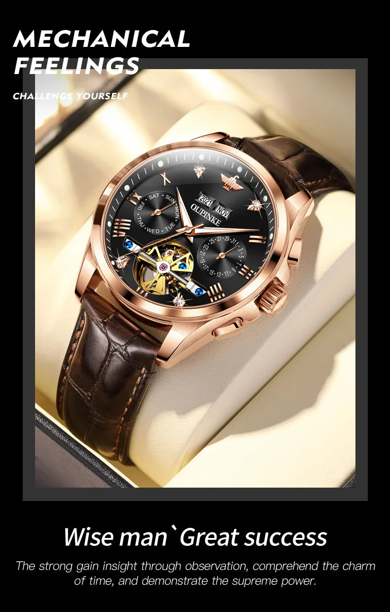 Oupinke 3186 Männer Uhr Luxus Tourbillon Skelett wasserdichte automatische mechanische Uhr Schweizer Saphir Spiegel Geschäfts leute Uhr