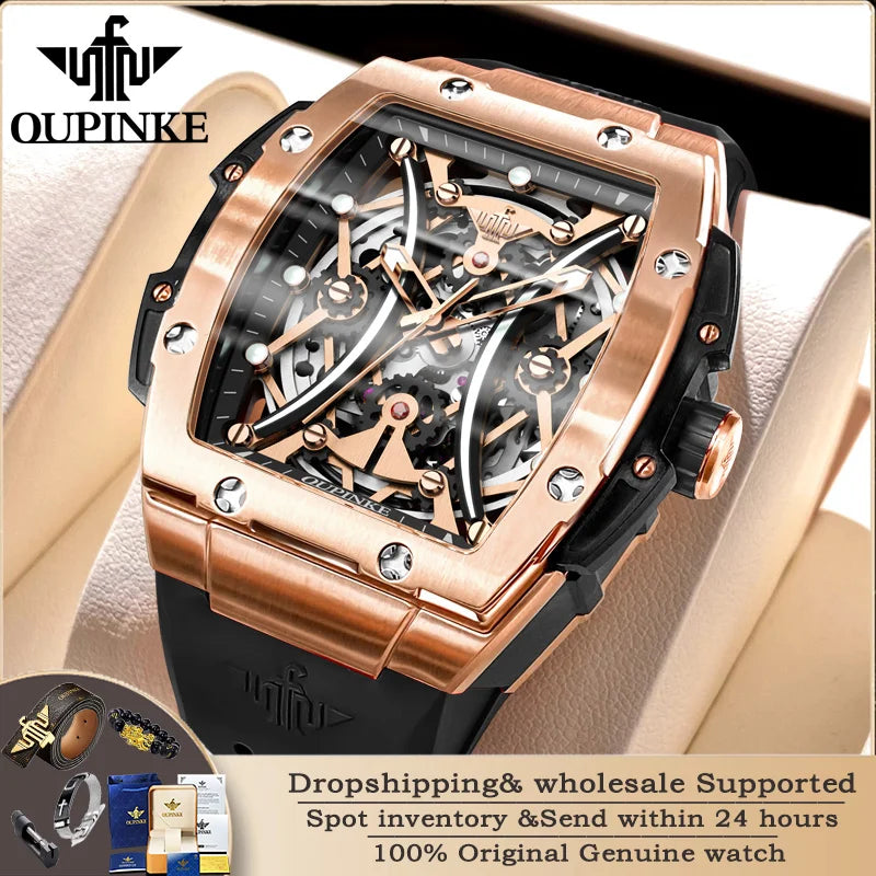 Oupinke 3215 automatische mechanische Herren uhr Luxusmarke Saphir Spiegel wasserdichtes Silikon armband Trend Sport Herren uhr