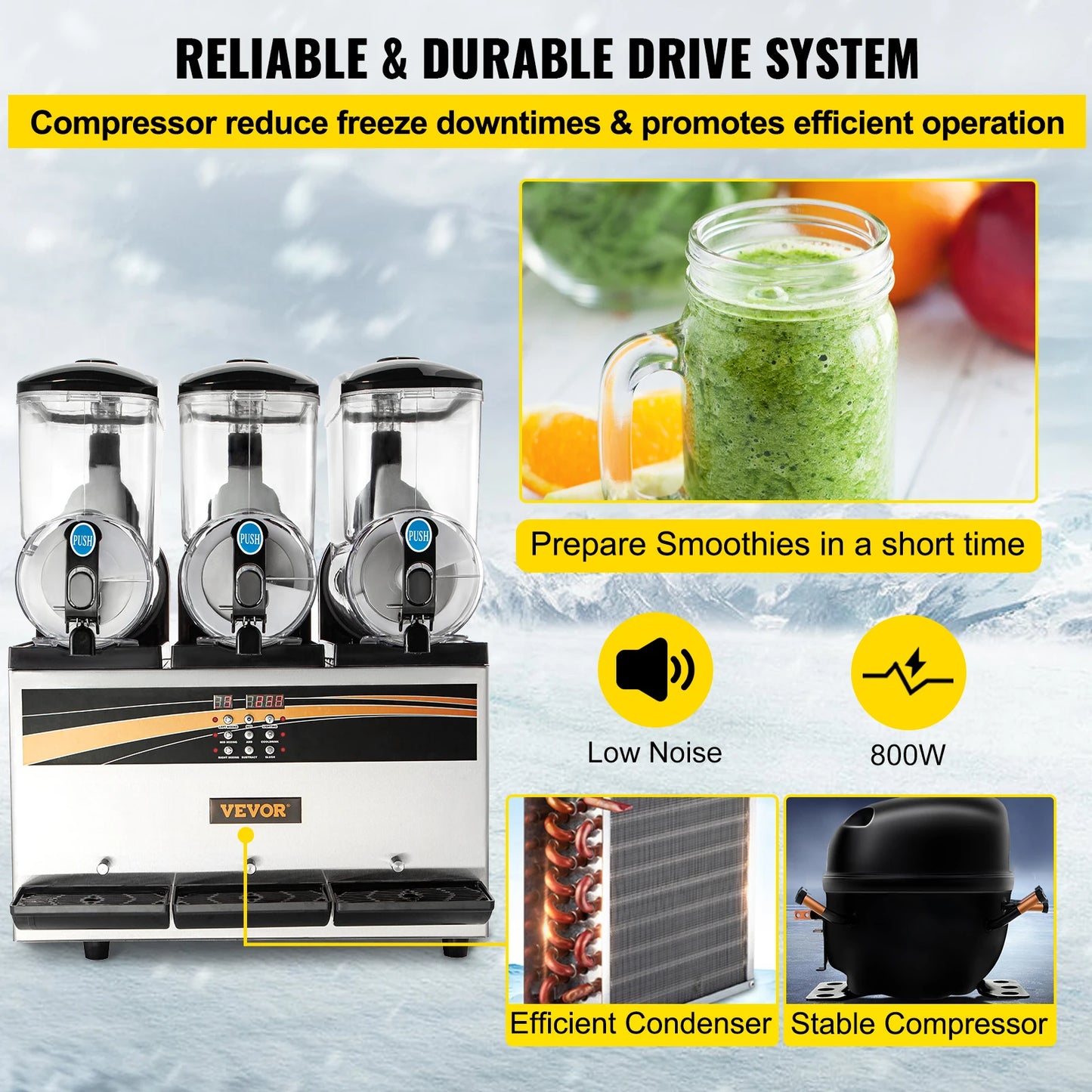 VEVOR Kommerzielle Slusheis Maschine, 3 x 15 L Slusheis Maschine 800 W 220 V Slusheis Eismaschine, Slushgerät 63 x 45 x 80 cm Slushy Maker Maschine, 2 Modi Intelligentes LED-Bedienfeld Slushy Maker