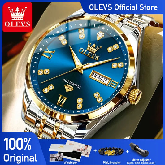 OLEVS 9801 Herrenuhr Business Original Automatische Mechanische Uhr Dual Kalender Display Wasserdicht Leuchtende Herren Geschenke Neu