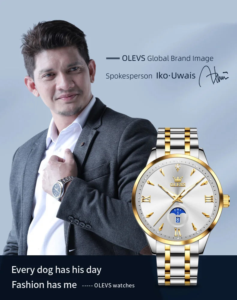 OLEVS 3646 Herrenuhr Original Business Simply Quarz Großes Zifferblatt Wasserdicht Leuchtende Reloj Dual Kalender Display Uhr Für Mann