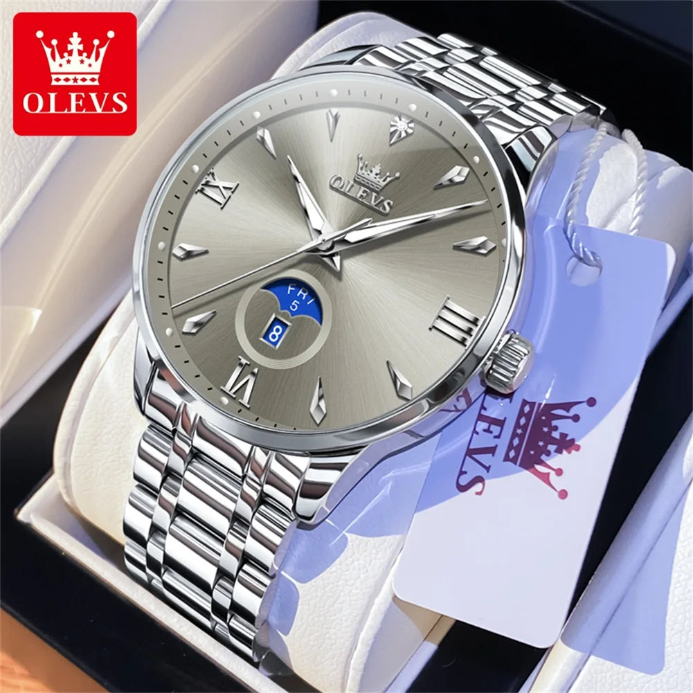 OLEVS 3646 Herrenuhr Original Business Simply Quarz Großes Zifferblatt Wasserdicht Leuchtende Reloj Dual Kalender Display Uhr Für Mann