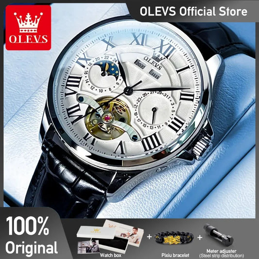 OLEVS 7013 Herrenuhr Original Wasserdicht Multifunktionale Leuchtende Automatische Mechanische Uhr Mondphase Uhren Luxus Männer