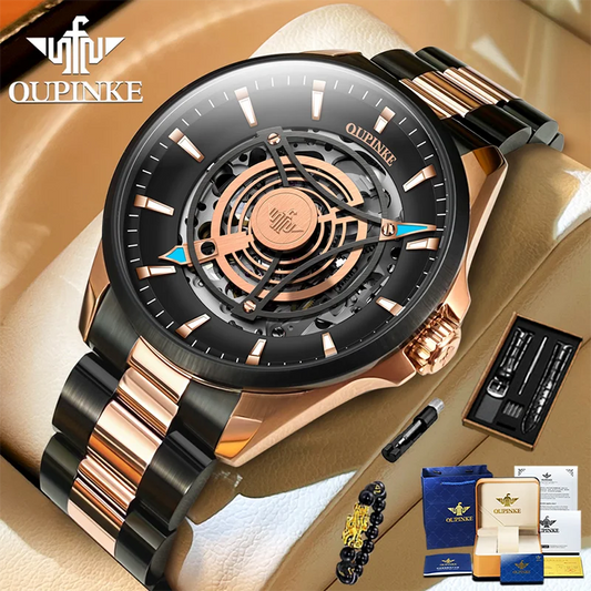 Oupinke 3206 Herren uhr Top Luxus 3D Himmel Auge Skelett Saphir Spiegel Herren automatische mechanische Uhr Marke wasserdichte Uhr