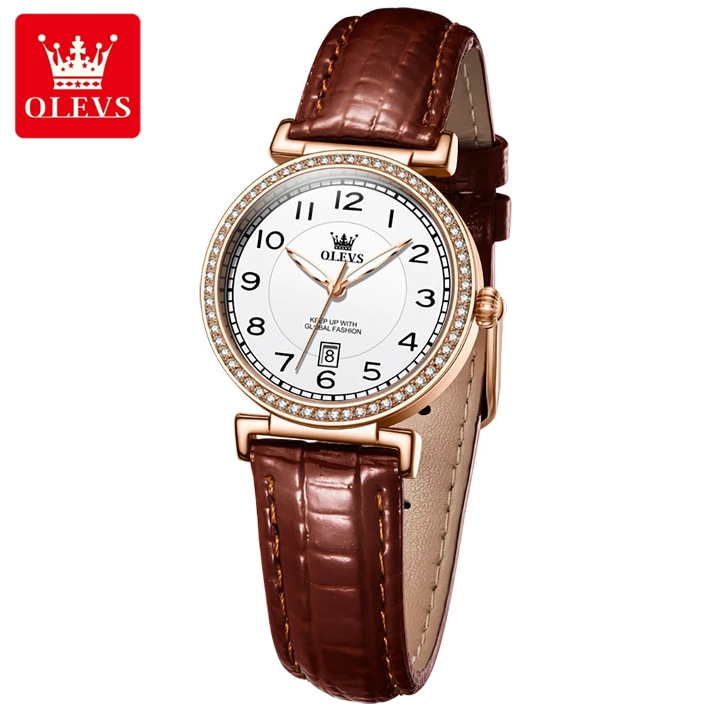 Olevs Damen uhren elegante Mode kleine Ballon Zifferblatt Origina Quarzuhr für Damen bequeme Leder armband Datum leuchtend