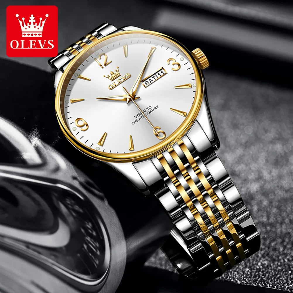 OLEVS 2928 Herrenuhr Original Marke Wasserdicht Leucht Quarz Armbanduhr Dual Kalender Display Uhr Für Männer Freebie Reloj