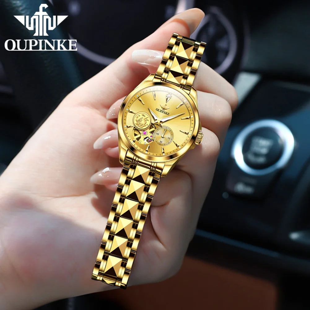 Oupinke 3260 Top automatische mechanische Uhr für Frauen echte Diamant echte Gold Phoenix Design Luxus wasserdichte Damen Armbanduhr