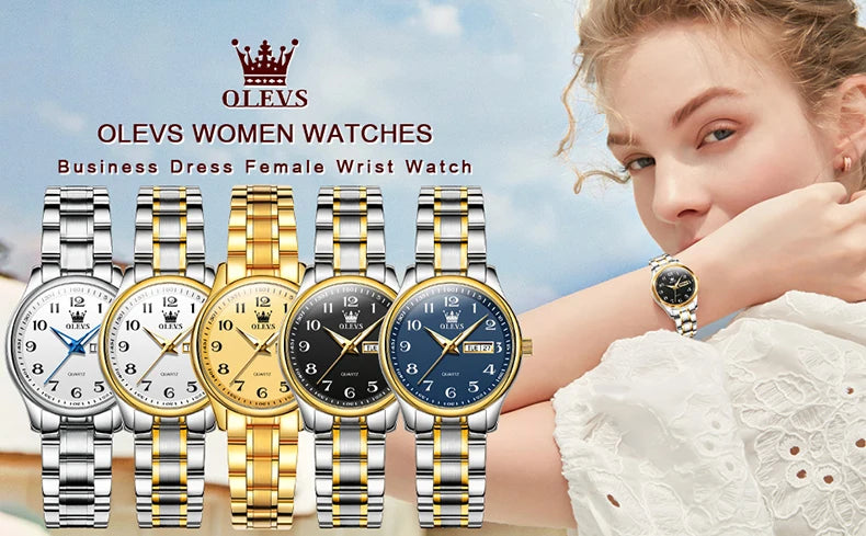 OLEVS Damen-Armbanduhr, Original-Luxusuhren für Damen, wasserdicht, Edelstahl, Quarz, Damen-Armbanduhr, Gold, Trend 2022,