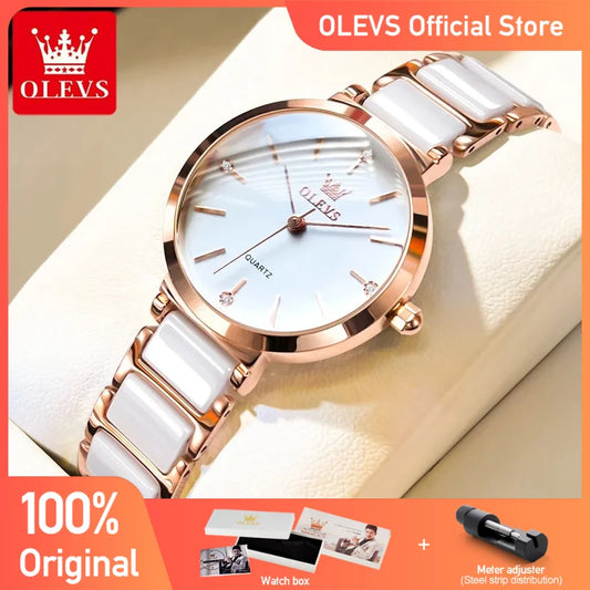 OLEVS Neue Mode Keramik Armband Quarz Frauen Uhr Wasserdicht Luxury Brand Uhr Für Frauen Datum Uhr Geschenk