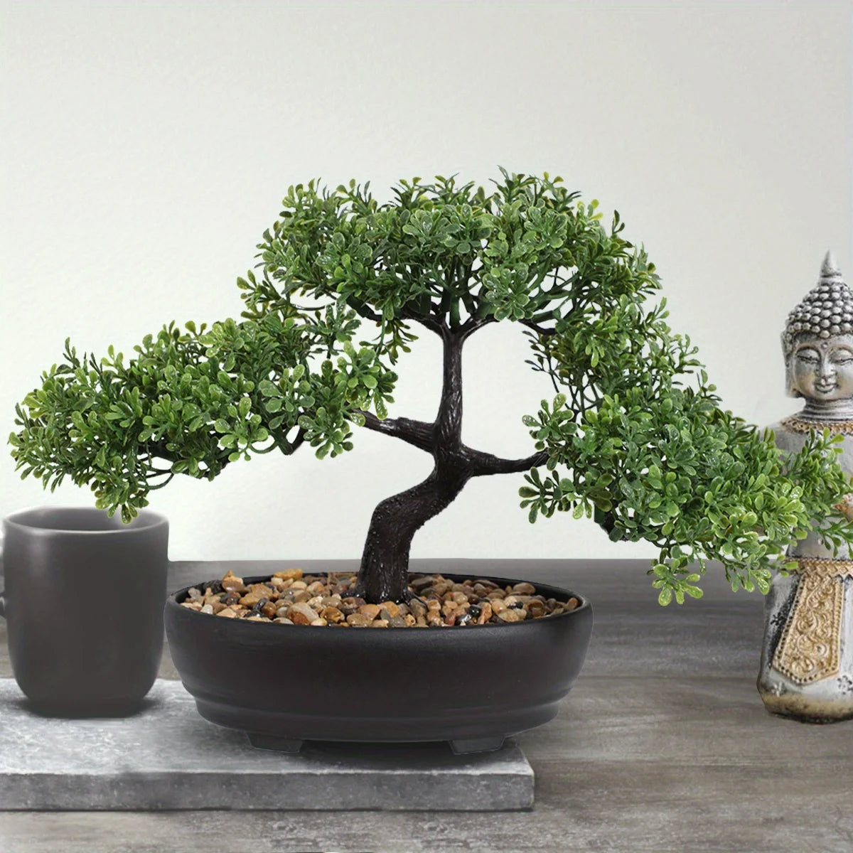 1pc künstlicher Bonsai-Baum: ein Zen-Garten-Akzent künstliche Pflanze pp Material schwarzer Pflanzer Home Office Party Dekoration