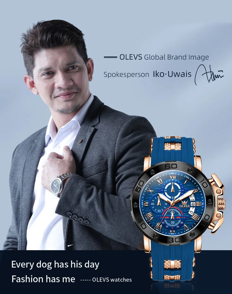 OLEVS 9986 Herrenuhr, neue Original-modische Quarzuhr, Silikonarmband, wasserdicht, leuchtend, multifunktionaler Chronograph