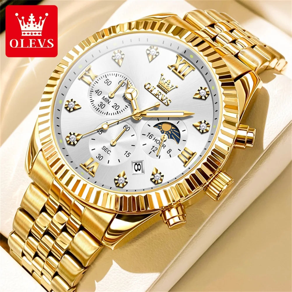 Olevs 2932 High-End-Herren uhr klassische Mondphase wasserdichte Edelstahl-Chronograph enuhr Luxusmarke Quarz Herren uhr