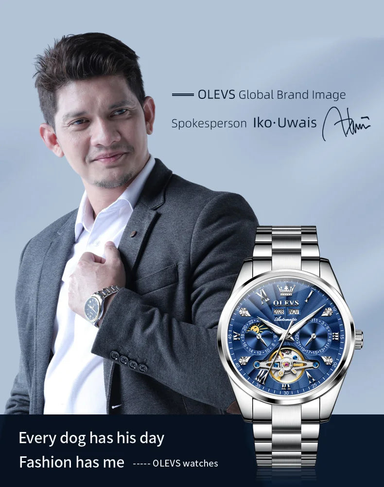 OLEVS 7028 Herrenuhren, Top-Luxusmarke, automatische mechanische Business-Armbanduhr, wasserdicht, Chronograph, Luxusuhr für Herren