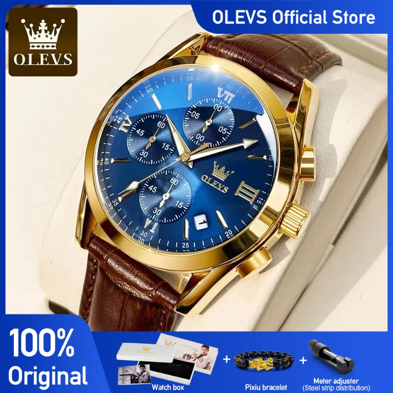 2021 OLEVS Neue Mode Herren Uhren Top-marke Luxus Quarz Uhr Premium Leder Wasserdichte Sport Chronograph Uhren Für Männer