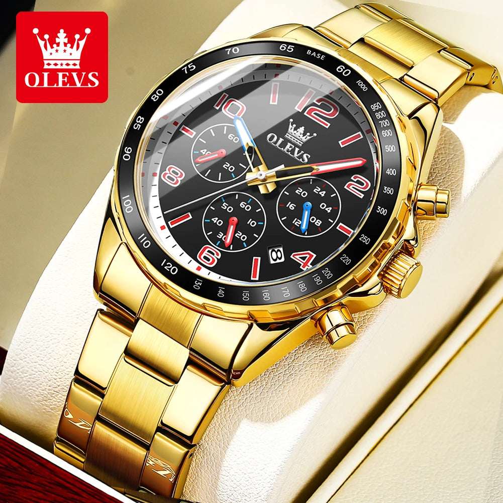 Olevs Herren uhren Nr. ty714 klassische Mode Original Quarz Chronograph Armbanduhr wasserdicht Edelstahl leuchtendes Datum