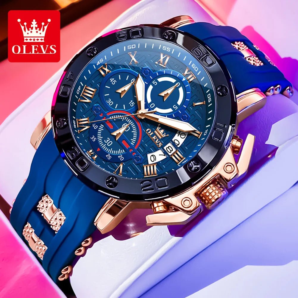 OLEVS 9986 Herrenuhr, neue Original-modische Quarzuhr, Silikonarmband, wasserdicht, leuchtend, multifunktionaler Chronograph