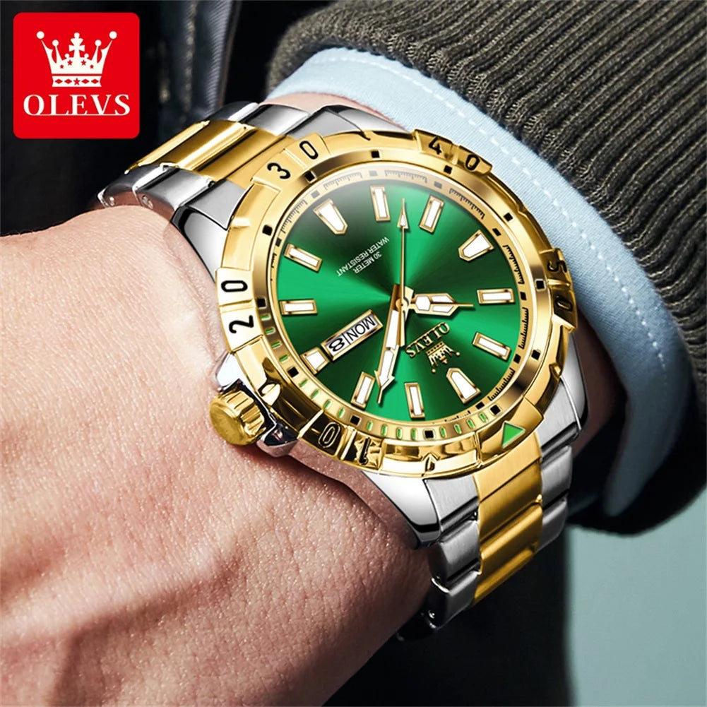 Olevs Herren uhren Taucher Stil klassische Mode Original Quarz Armbanduhr für Mann Datum Woche Anzeige wasserdicht leuchtende Reloj