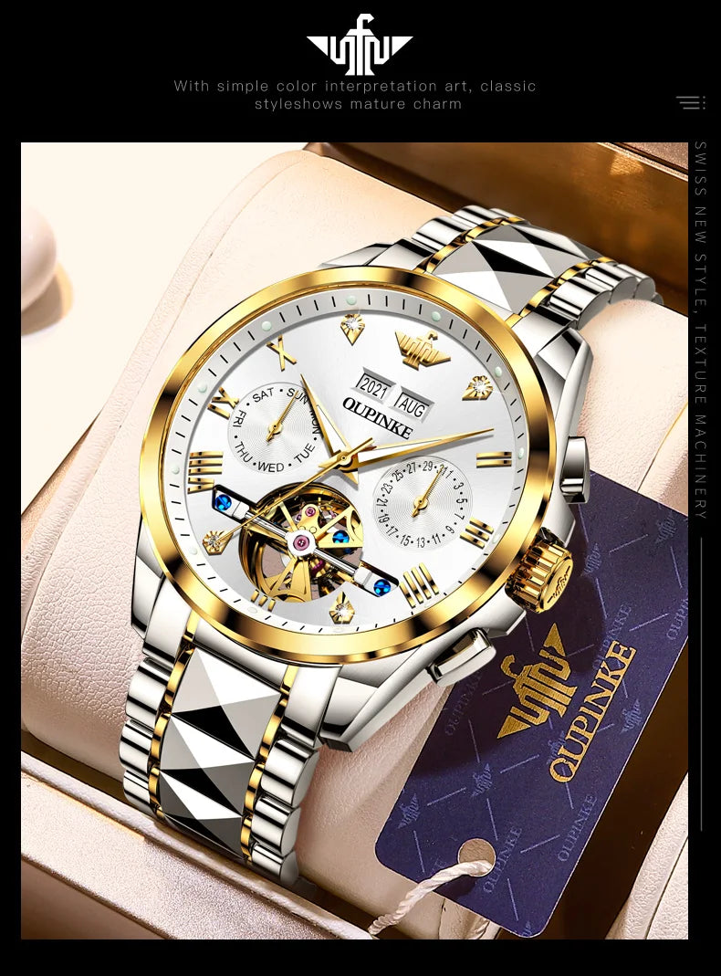 Oupinke hochwertige Luxus uhr für Herren Original Edelstahl automatische mechanische Herren uhren Mode elegante Herren uhr