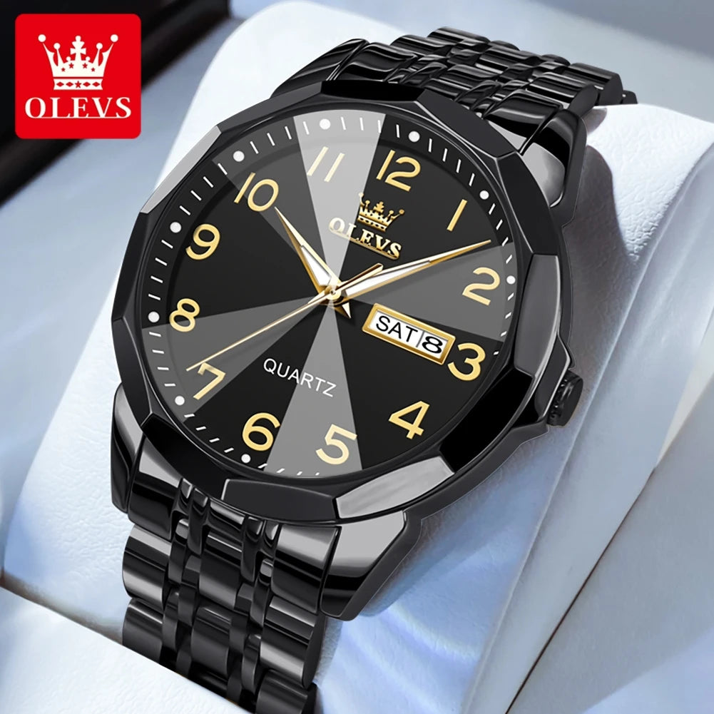 OLEVS Herrenuhren Rhombus Mirror Original Quarzuhr für Mann Wasserdicht Leuchtende Edelstahl-Armbanduhr Männlich Datum Woche