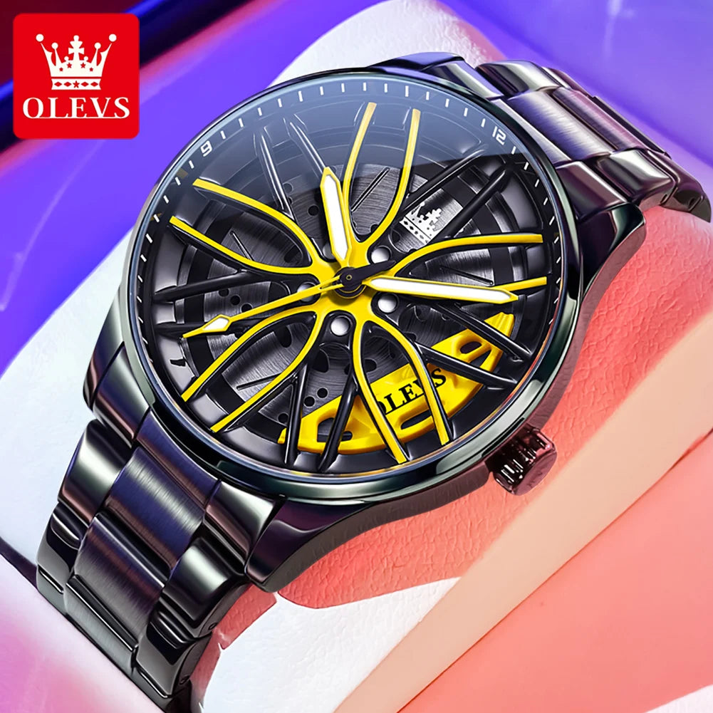 OLEVS 9937 Herrenuhr Original drehbares Radnaben-Zifferblatt, modischer Trend, Quarzuhr, wasserdicht, leuchtend, Edelstahl, Reloj