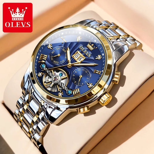 Olevs 9910 automatische mechanische Uhr für Männer Luxus Skelett Herren Armbanduhren Edelstahl wasserdichte Original Herren uhr