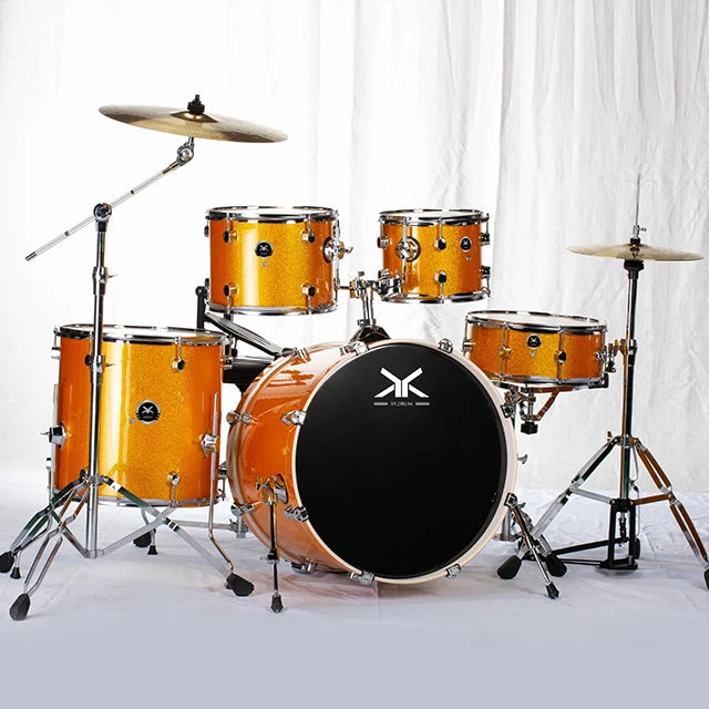 High quality PVC Drum heads Eco-friendly Stage performance Teaching Yellow drum set 7 pieces drum kit set