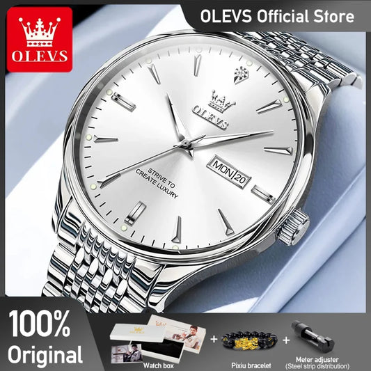 OLEVS 2929 Herrenuhr, einfache Original-Marken-Quarzuhr, wasserdicht, leuchtende Uhr für Männer, Dual-Kalender-Display, Herrengeschenke