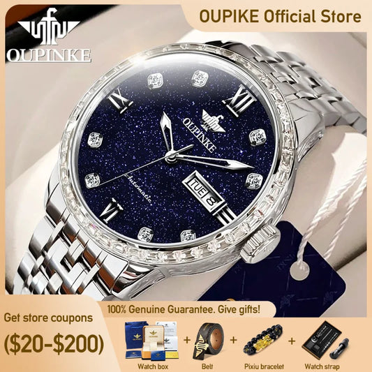 OUPINKE Männer Uhren Top-marke Luxus Automatische Armbanduhr für Mann Original Mechanische Starry Sky Zifferblatt Wasserdicht Wolfram Stahl