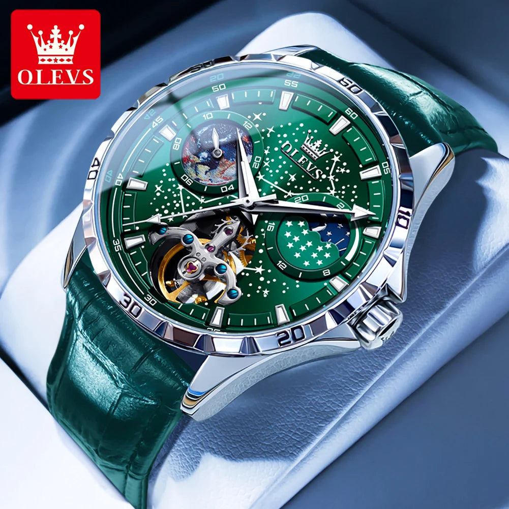 OLEVS Original Marke herren Uhren Wasserdichte Multifunktionale Leuchtende Voll Automatische Mechanische Uhr Mond Phase Sternen Disk