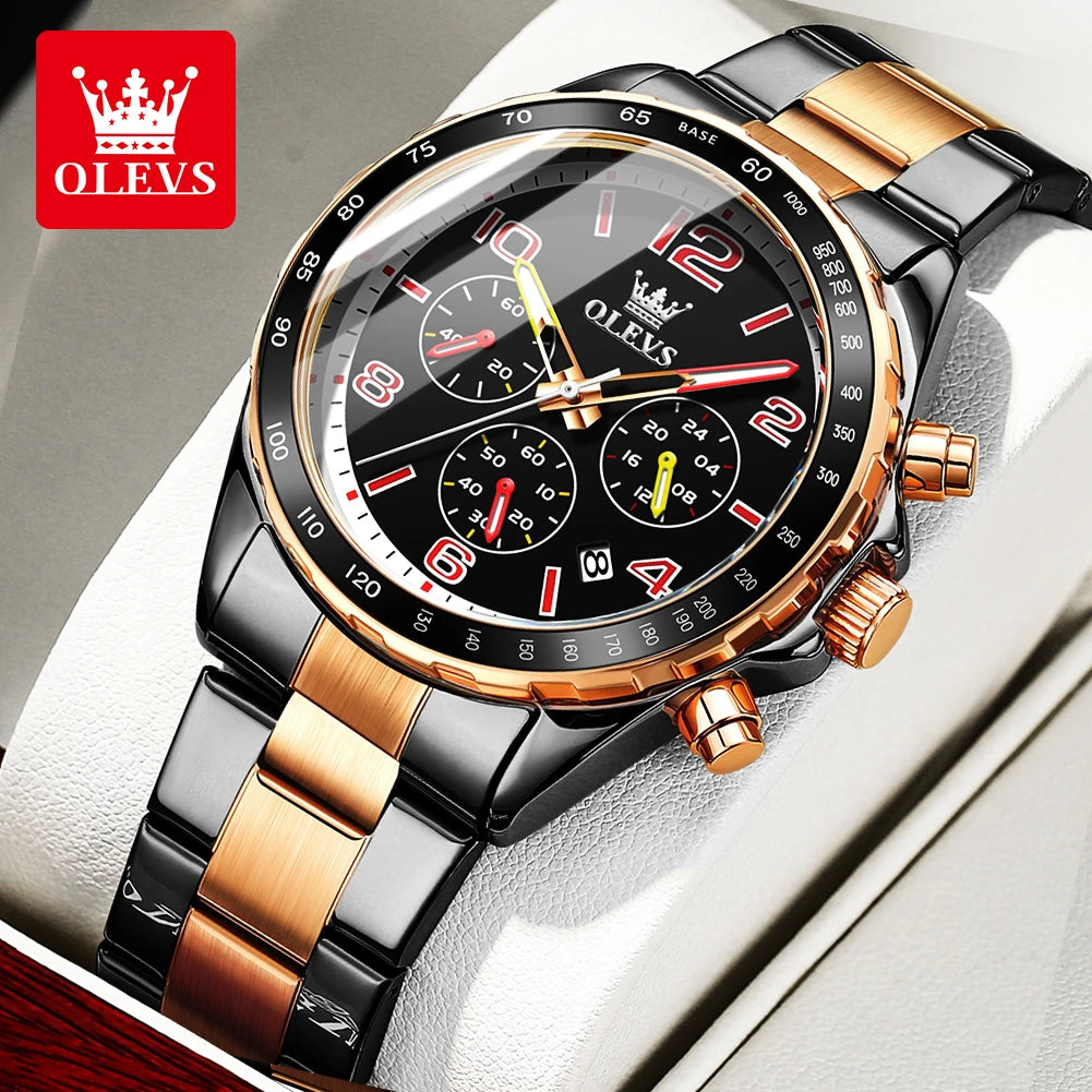 Olevs Herren uhren Nr. ty714 klassische Mode Original Quarz Chronograph Armbanduhr wasserdicht Edelstahl leuchtendes Datum