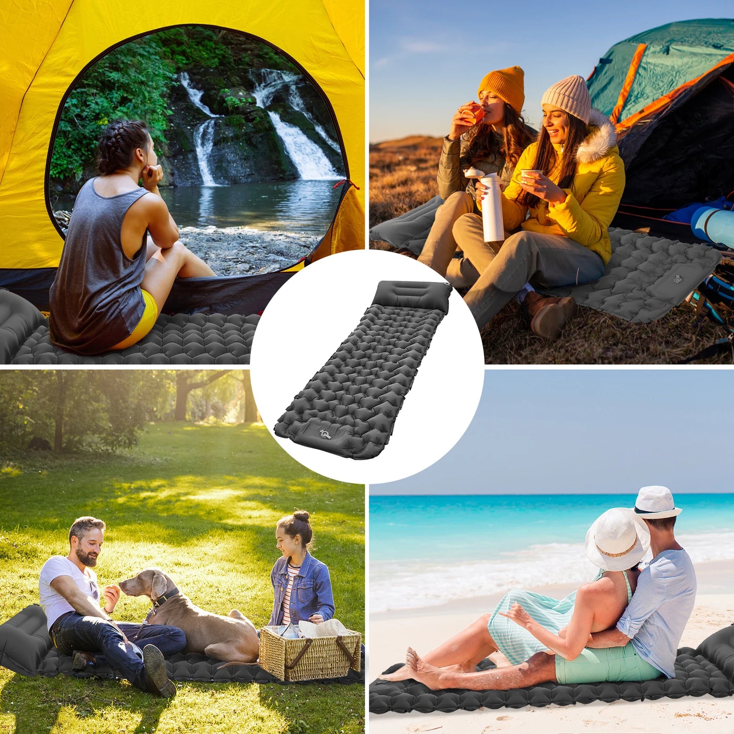 Camping Sleeping Pad with Pillow Built-in Pump Ultralight Inflatable Sleeping Mat Waterproof Backpacking Camping Air Mattress