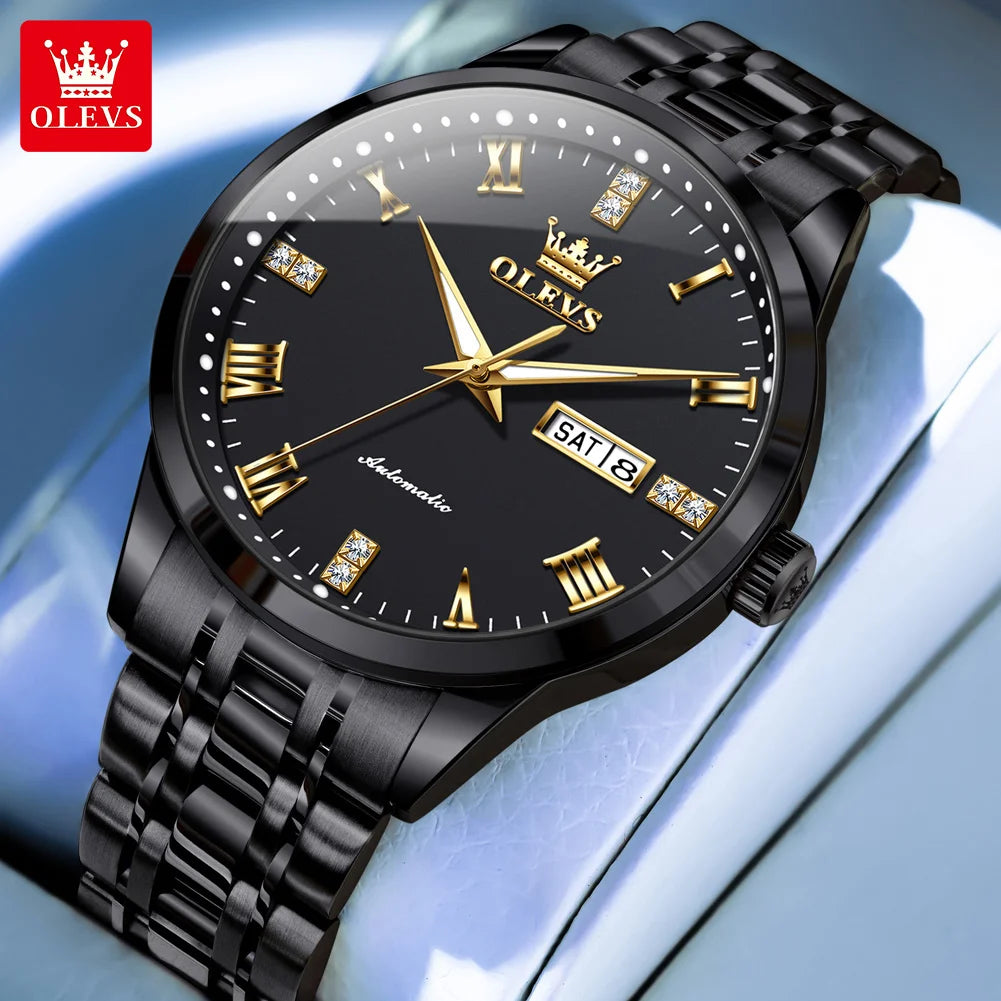 OLEVS 7062 Mens Watch Original Business Brand Mechanical Watch Dual Calendar Display Waterproof Luminous Watch For Men Reloj