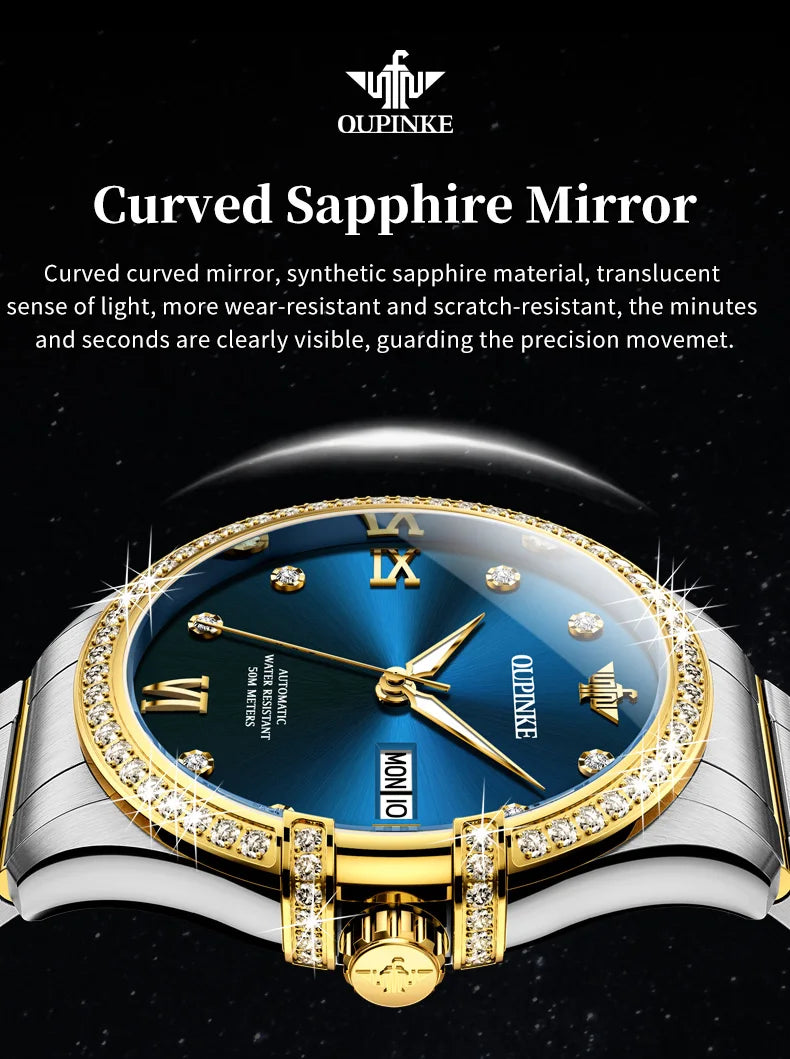 OUPINKE 3195 Männer Uhr Luxus Marke Importierte Bewegung Automatische Mechanische Uhr Mode Wasserdicht Business Diamant herren Uhr