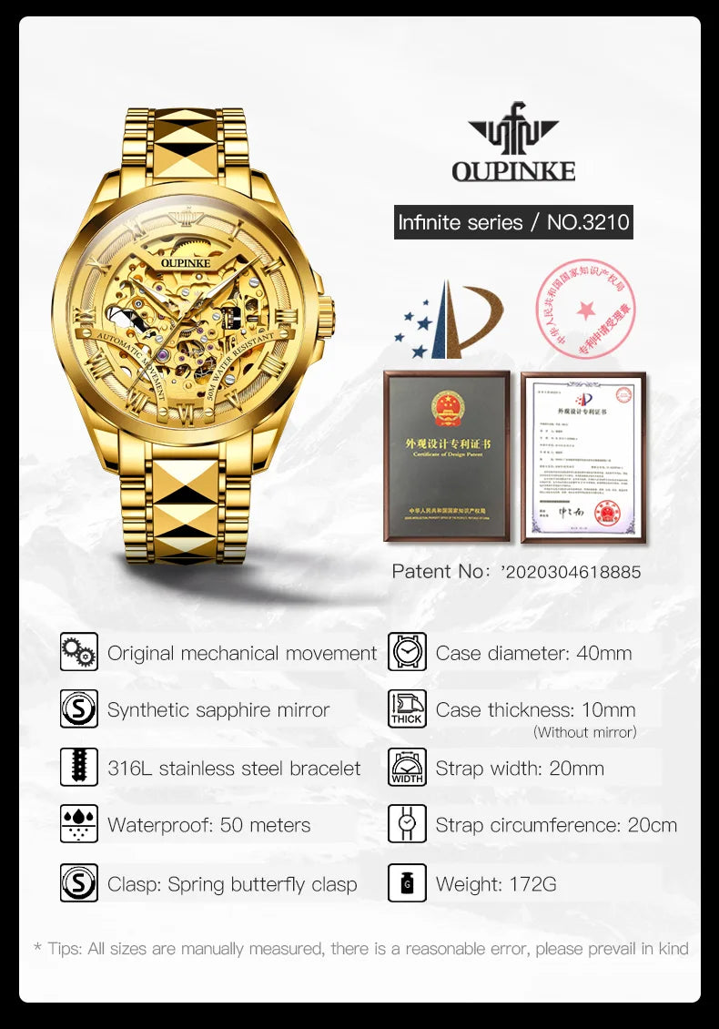 Oupinke 3210 original Herren uhr Top Luxusmarke Gold Wolfram Stahl Herren automatische mechanische Uhr klassische Mode Herren uhr