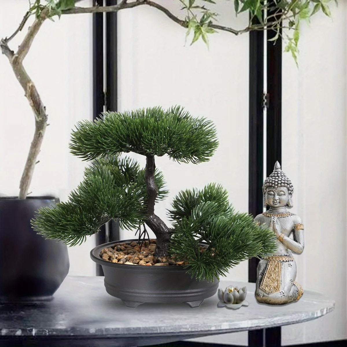 1pc künstlicher Bonsai-Baum: ein Zen-Garten-Akzent künstliche Pflanze pp Material schwarzer Pflanzer Home Office Party Dekoration