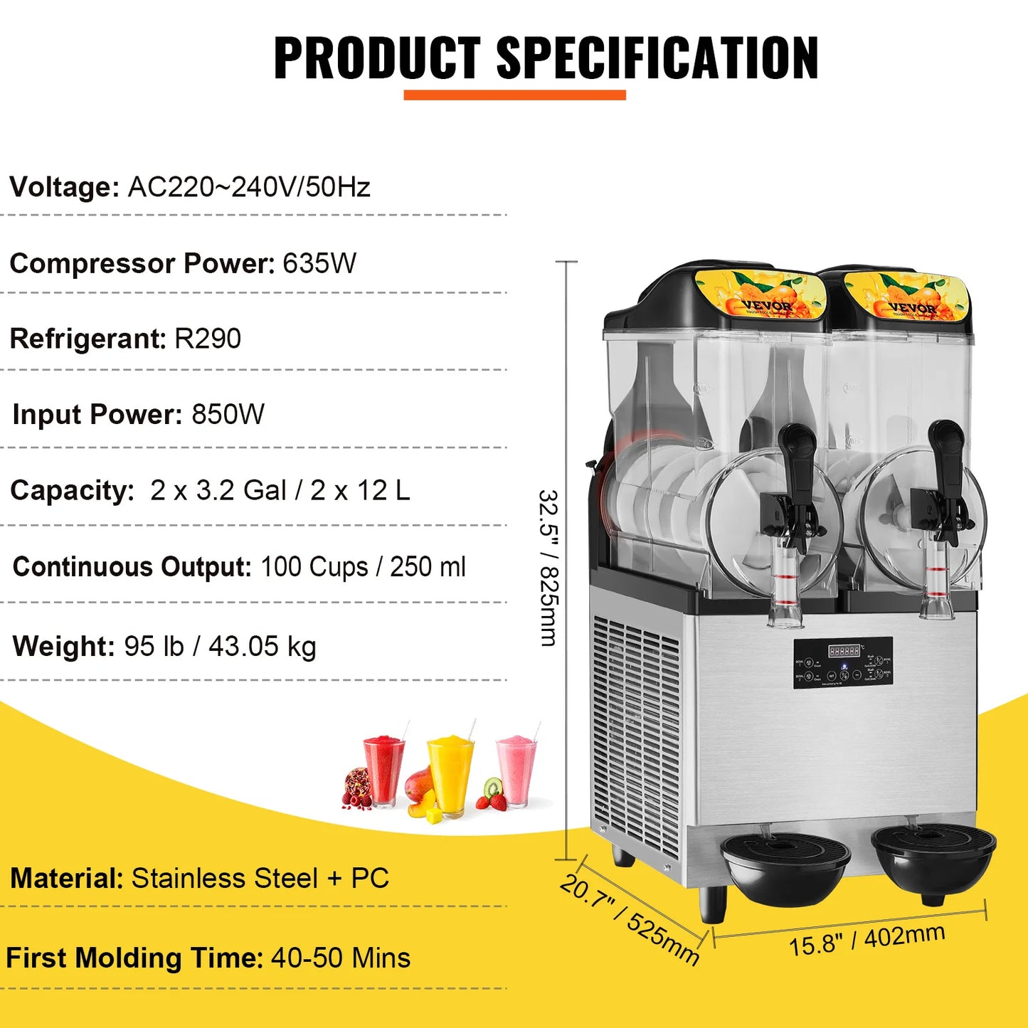 VEVOR Kommerzielle Slushy-Maschine, 36 L Einzelschüssel, 75 Tassen Margarita-Maschine, 1100 W Edelstahl Margarita Smoothie, Frozen Drink Maker, Slushie-Maschine für Party, Café, Restaurants, Bars usw.