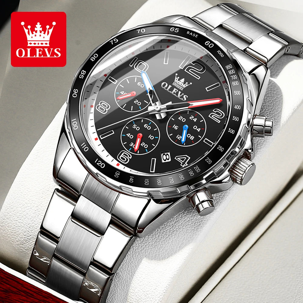 Olevs Herren uhren Nr. ty714 klassische Mode Original Quarz Chronograph Armbanduhr wasserdicht Edelstahl leuchtendes Datum