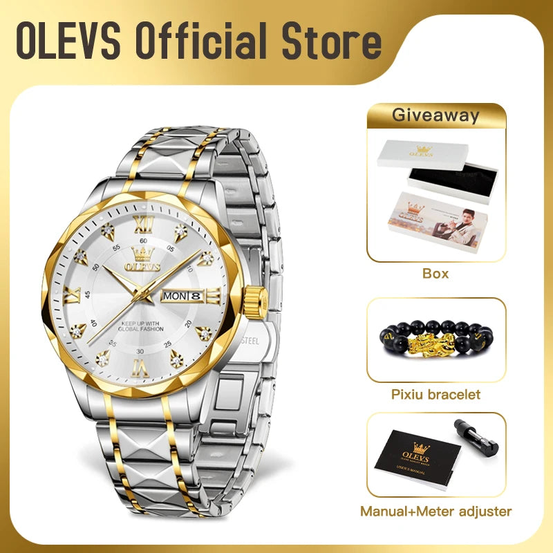 OLEVS 5609 Herrenuhr Original Mode Quarz Armbanduhr Wasserdicht Leuchtende Uhren Für Männer Dual Kalender Display Reloj Hombre