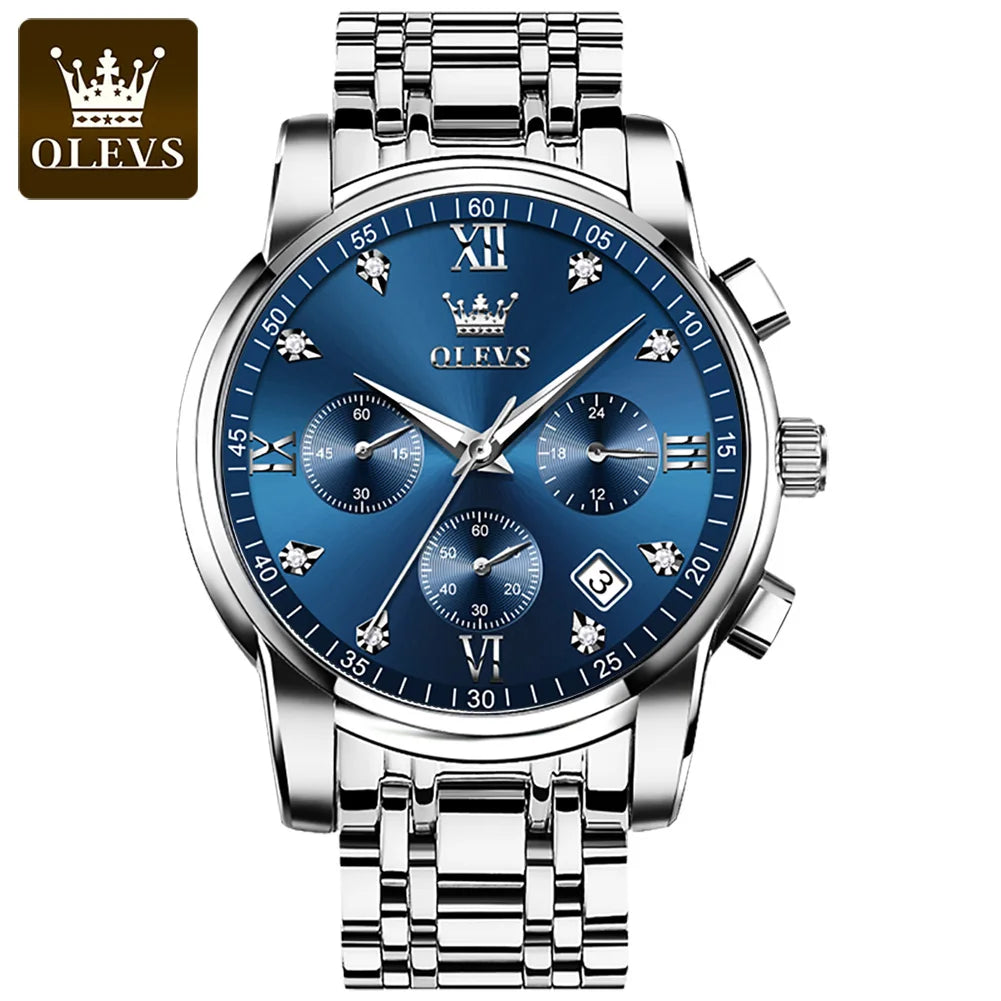 OLEVS herren Uhren Top Luxus Marke Klassische Quarzuhr Männer Chronograph Wasserdichte Armbanduhr Edelstahl Strap Datum