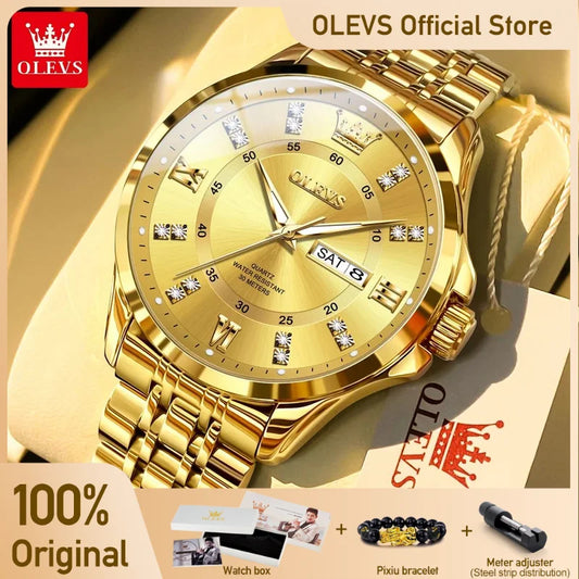 Olevs Herren uhr Original Marke Quarz Armbanduhr wasserdichte leuchtende Reloj Automatik uhren für Herren Dual Kalender Display