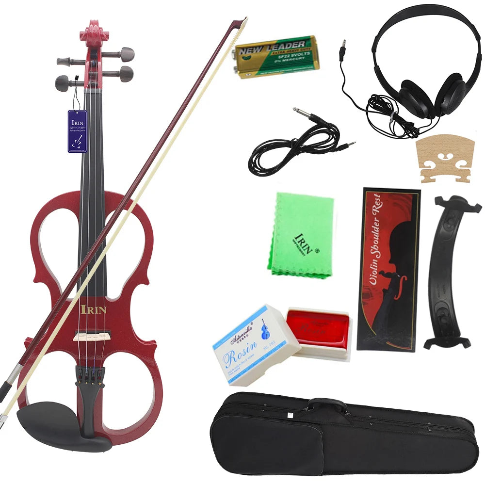 IRIN 4/4 Elektrische Violine Ahorn Körper Stille Elektrische Violine Mit Bogen Fall Kopfhörer Anschluss Kabel Geige Teile & Zubehör