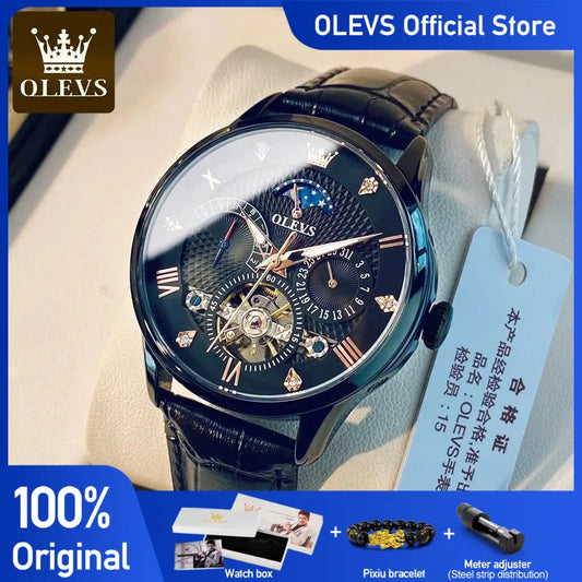 OLEVS herren Uhren Business Skeleton Automatische Mechanische Armbanduhr Wasserdicht Leder Kalender Datum Uhr für Mann Neue Ankunft