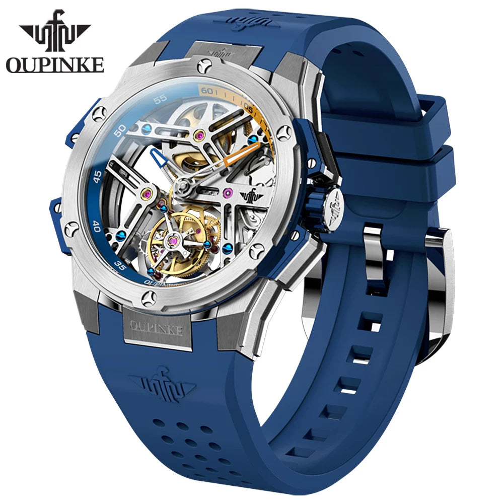 Oupinke Tourbillon voll automatische mechanische Herren uhr Saphir Spiegel Silikon Strp Luxus Top Marke Herren Armbanduhr