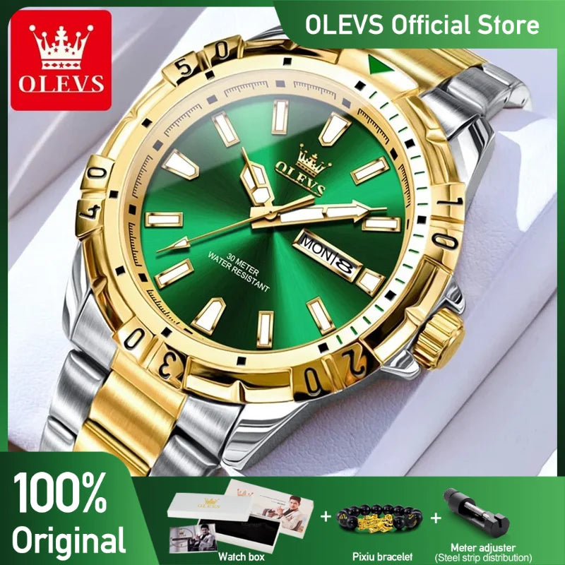 Olevs Herren uhren Taucher Stil klassische Mode Original Quarz Armbanduhr für Mann Datum Woche Anzeige wasserdicht leuchtende Reloj