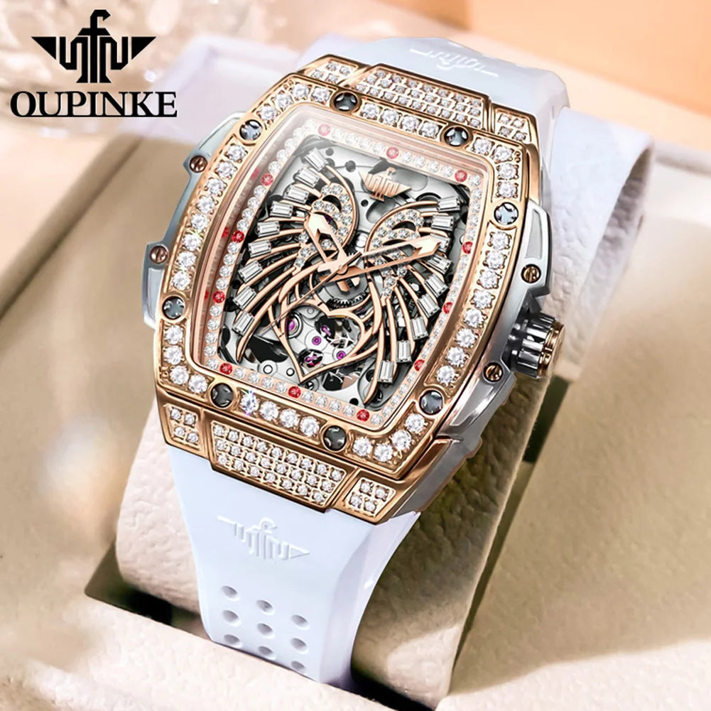 Oupinke Damen uhren Luxus Mode Liebe Diamant Zifferblatt Original automatische mechanische Uhr für Damen wasserdichten Saphir