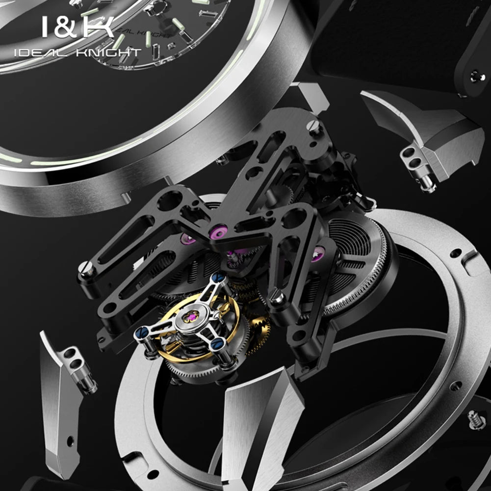 IDEAL KNIGHT 6806 Herrenuhr, luxuriöse, fortschrittliche Tourbillon-Automatik-Mechanische Armbanduhr, 50 m wasserdicht, leuchtende Uhr für reife Männer