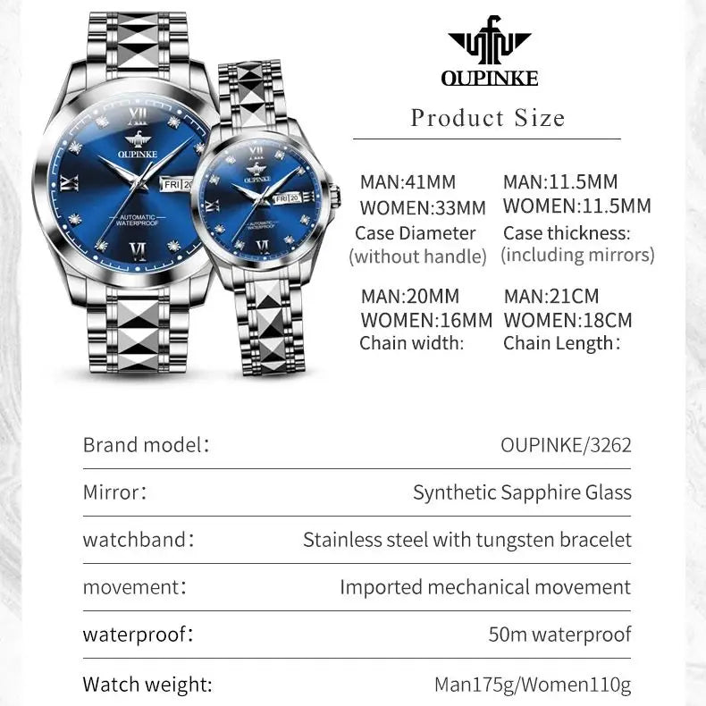 OUPINKE 3262 Luxury Brand Watch Original Couple Watch Automatic Mechanical Watch High Gift Set Men's Women's Waterproof Watch