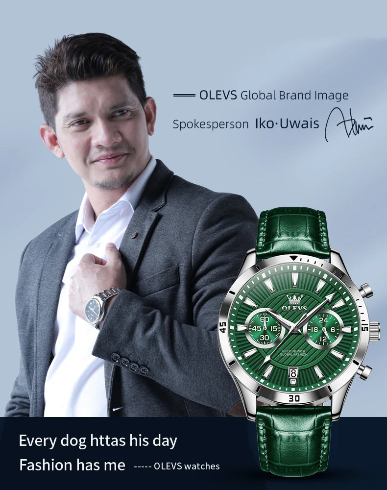 OLEVS Herrenuhren, Top-Marke, junge Mode, Original-Quarz-Armbanduhr, wasserdichtes Leder, leuchtender Chronograph, 24-Stunden-Uhr