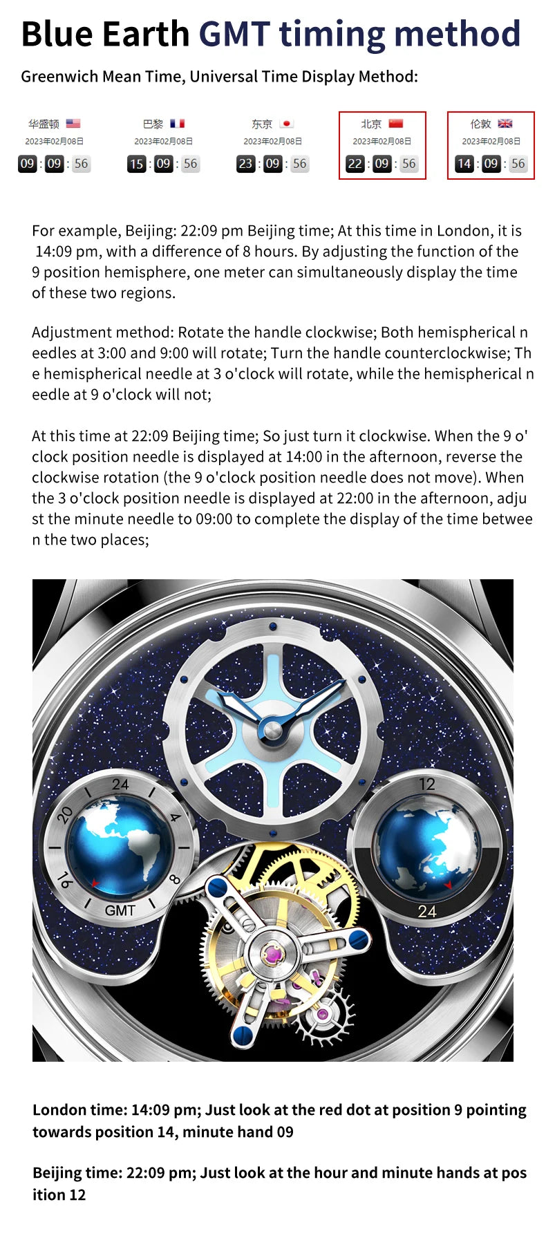 Ideal Knight 6805 Tourbillon Watch for Men 3D Rotating Blue Earth Design 12 Hours Tray Skeleton Waterproof Men's Wristwatches