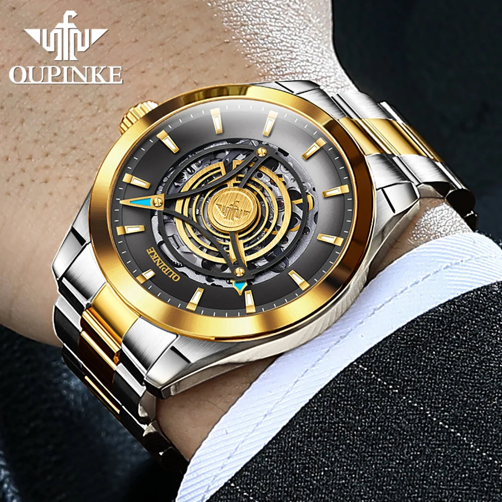 Oupinke 3206 Herren uhr Top Luxus 3D Himmel Auge Skelett Saphir Spiegel Herren automatische mechanische Uhr Marke wasserdichte Uhr